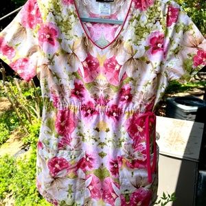 Cherokee Smock drawstring cotton Scrub Top XS EUC